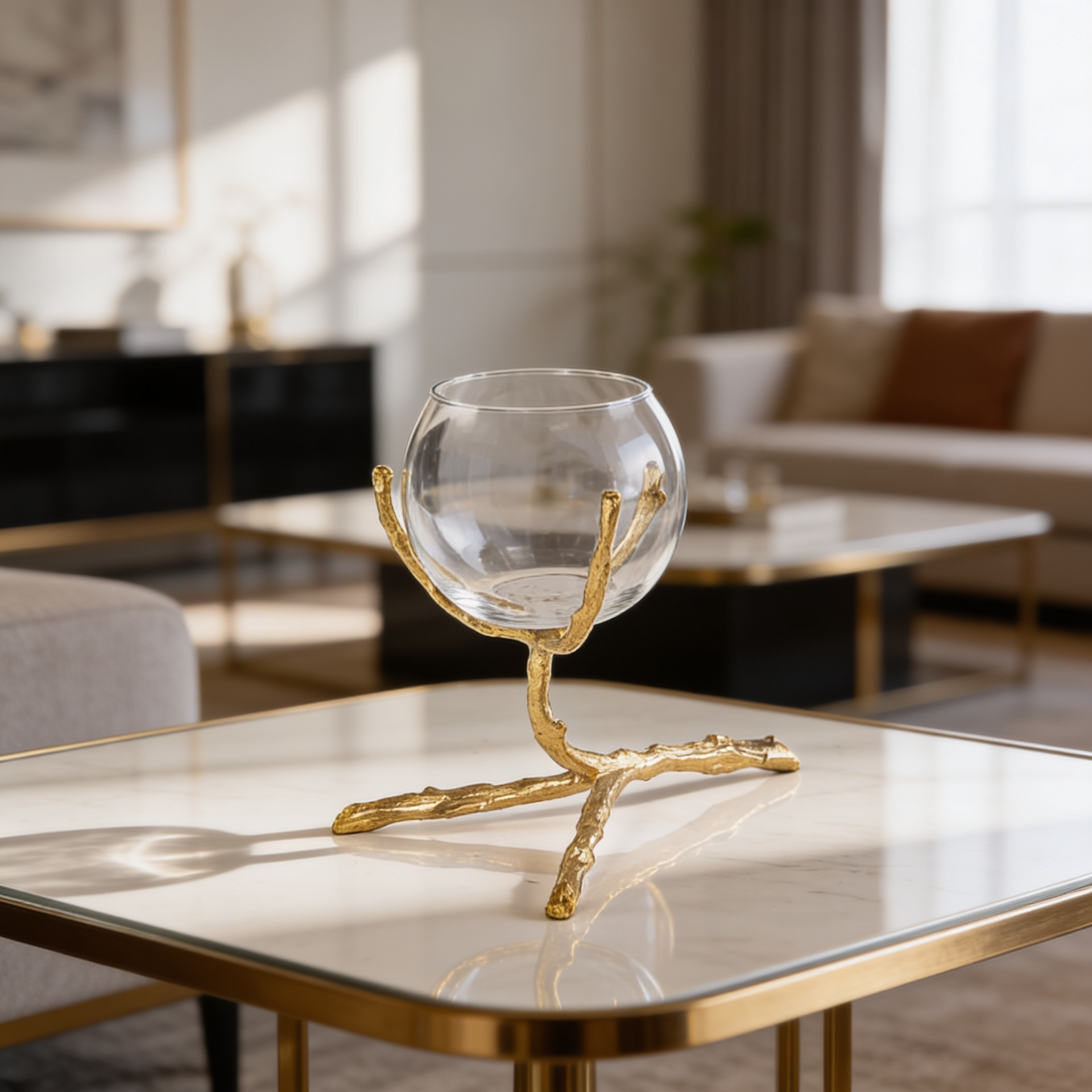 Glass Candle Holder with Gold Branch Stand