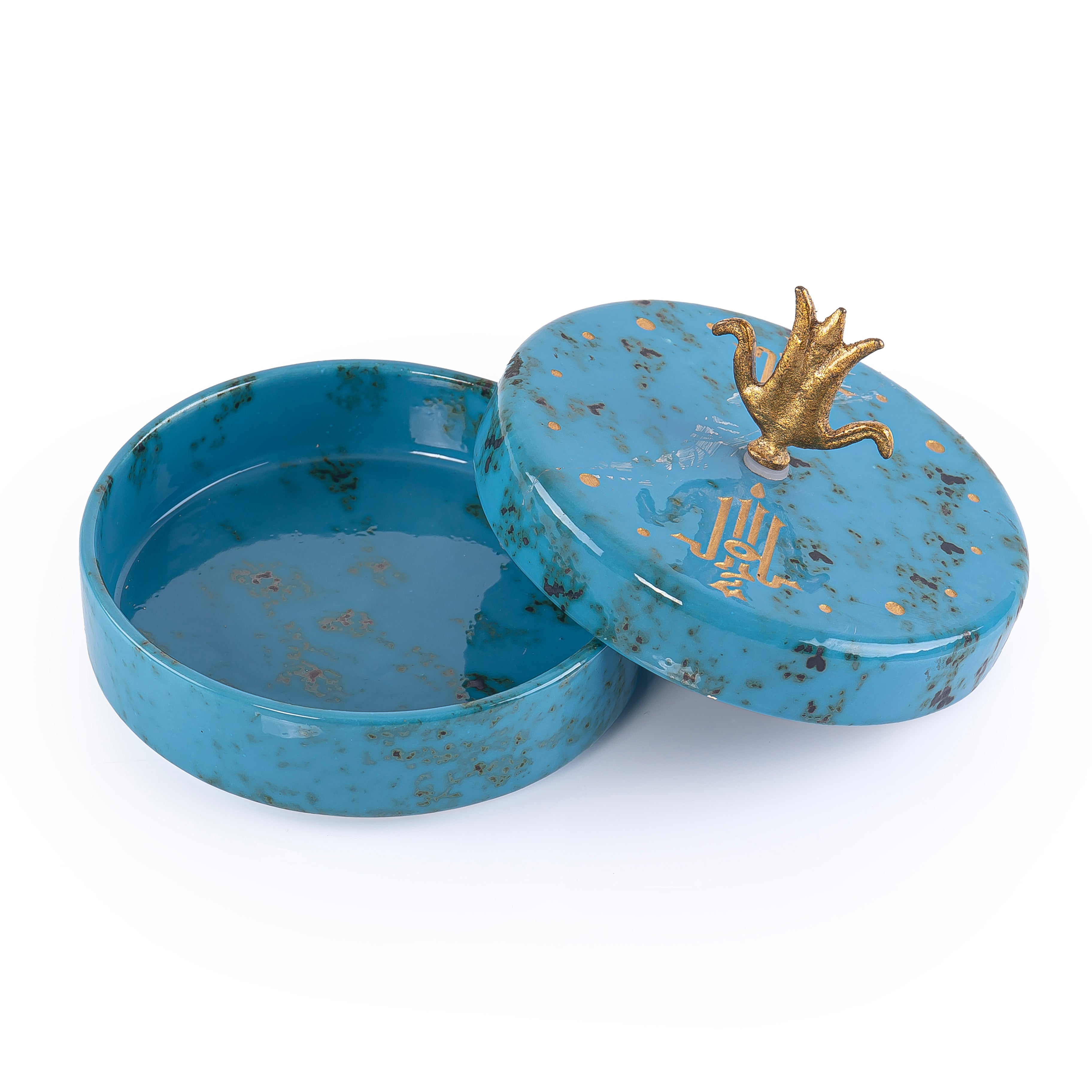 Vintage Ceramic circular Jewelry Box - Blue