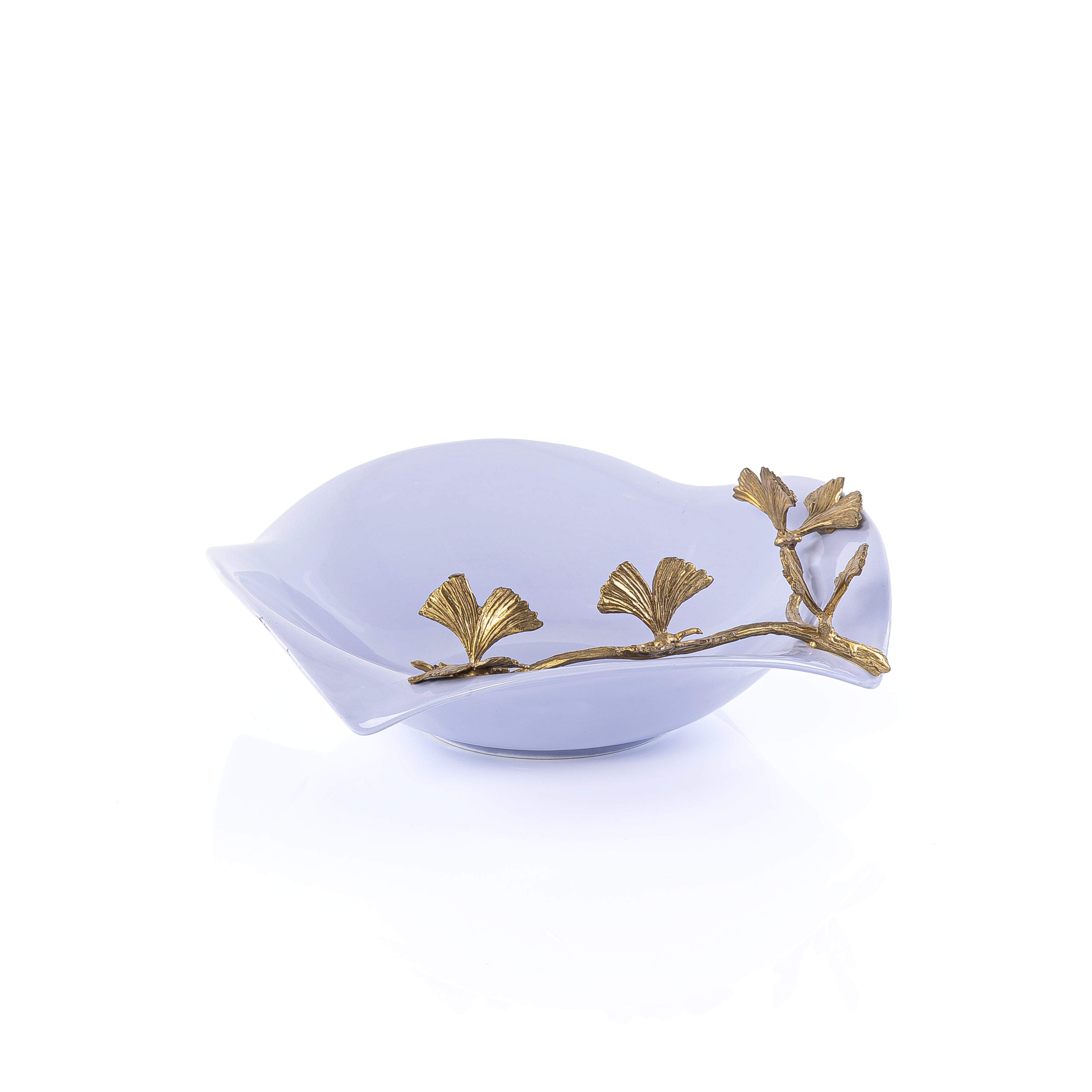 Artistic Ceramic Tableware With a Metal Leaf Branch Motif