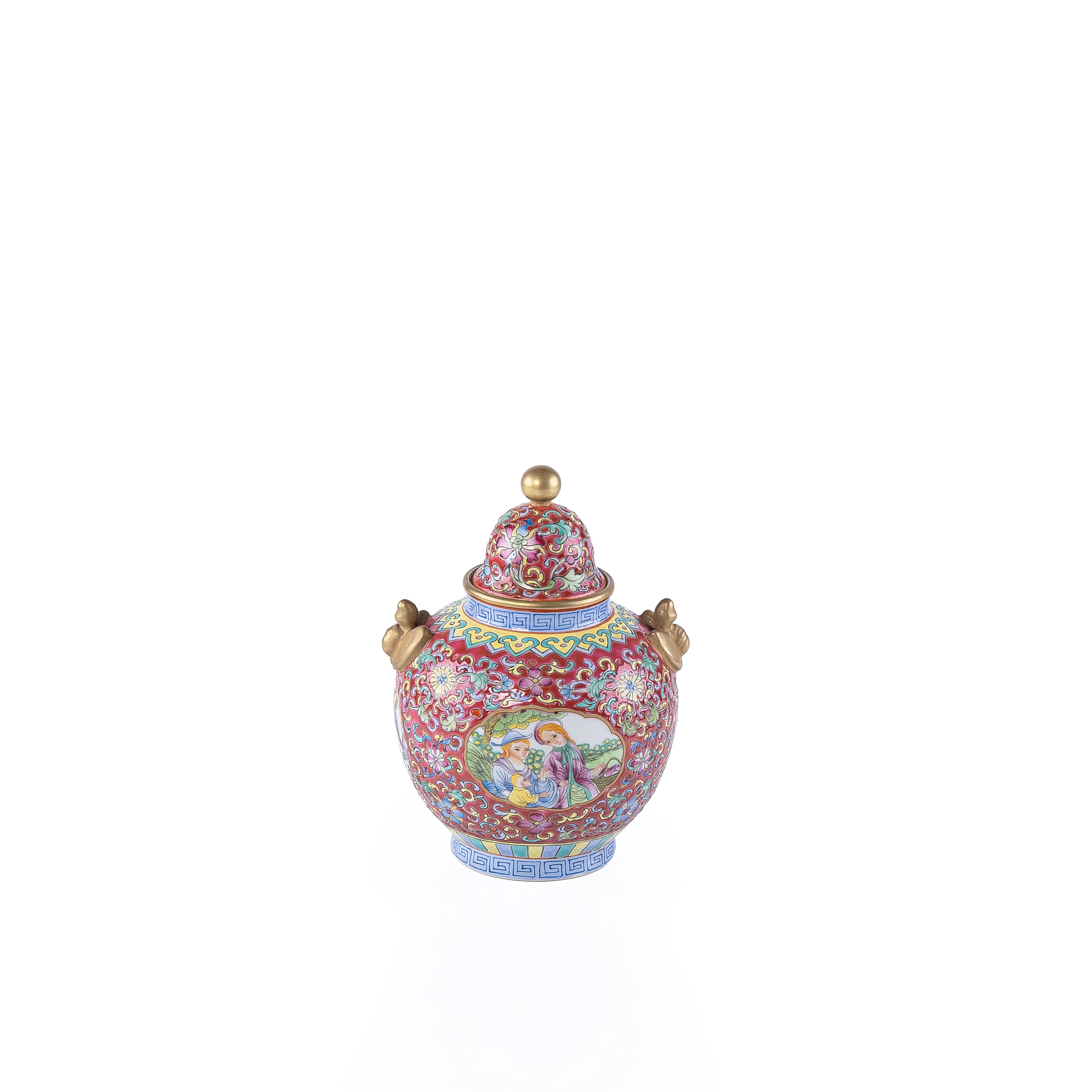 Hand-Painted Chinese Porcelain Jar with Lid