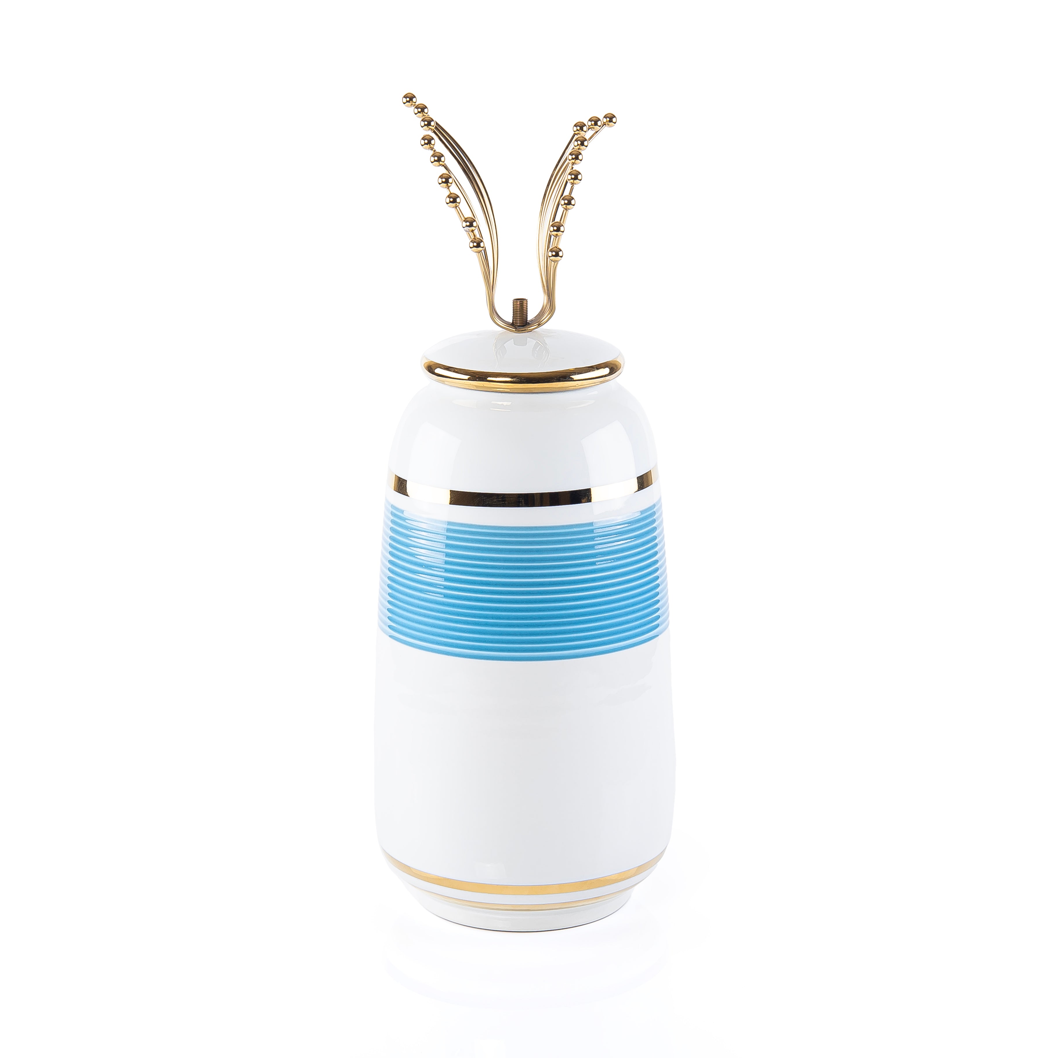 Elegant Blue & Gold Ceramic Storage Jar