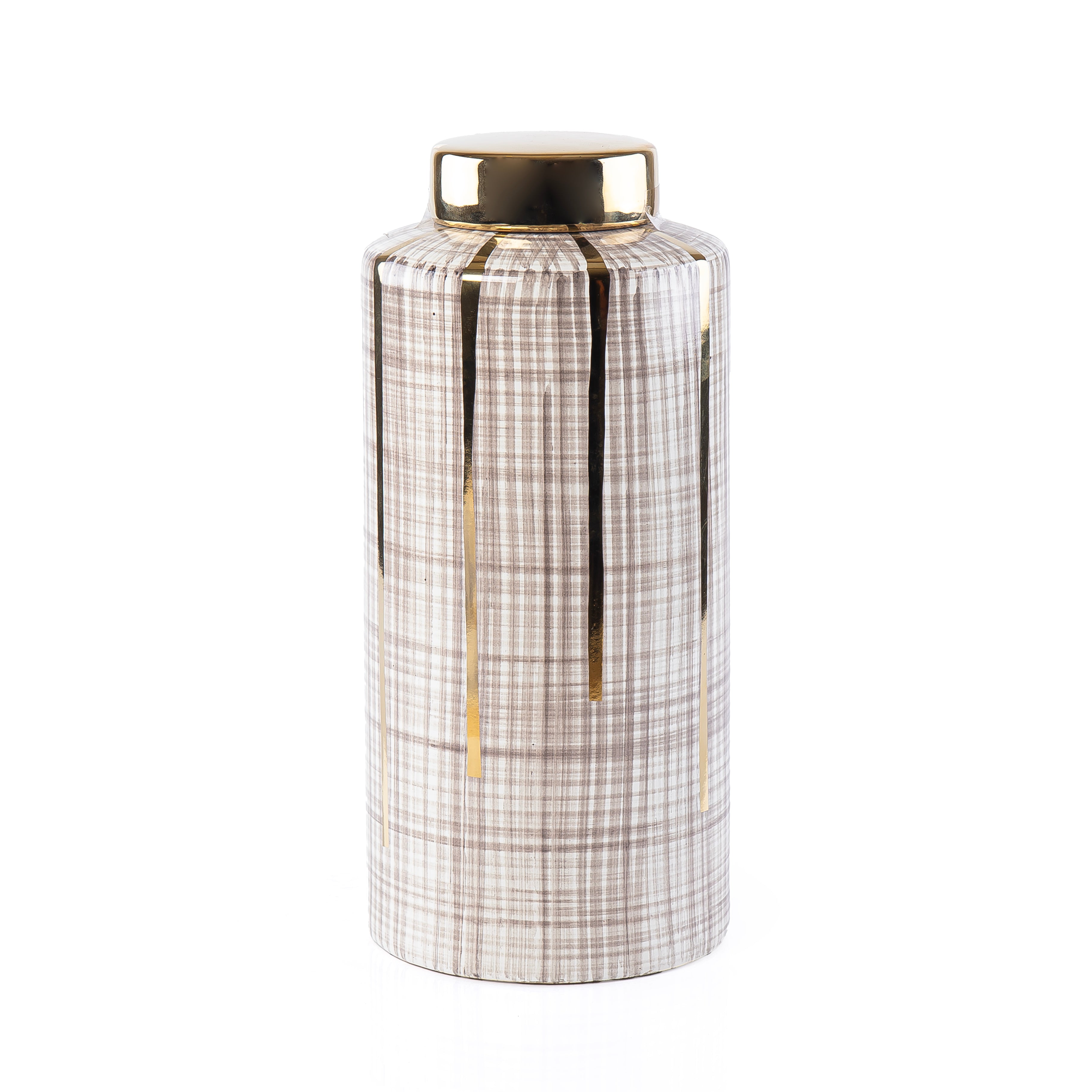 Plaid Decorative Jar with Gold Lid