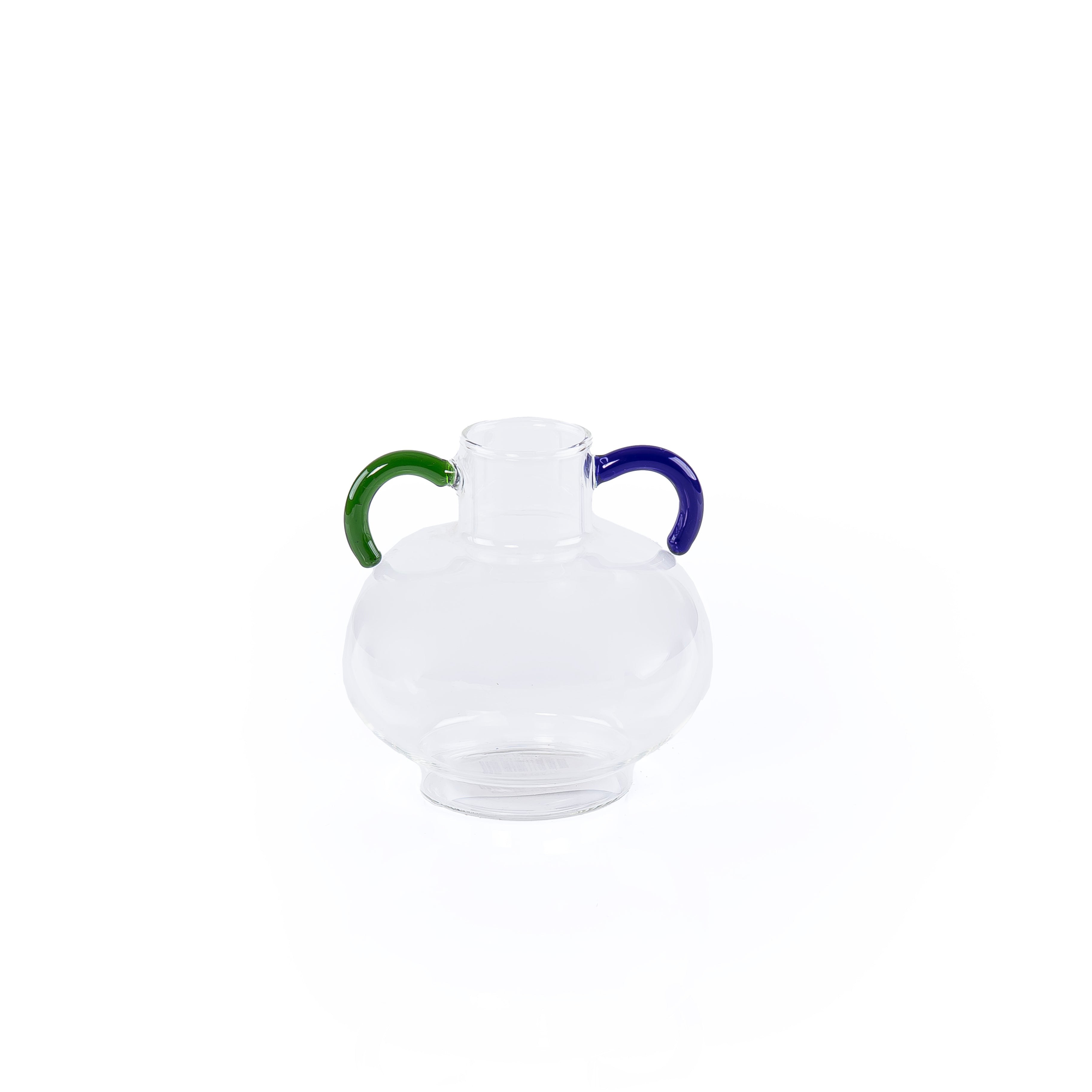 Clear Glass Decor Vase with Dual-Colored Handles