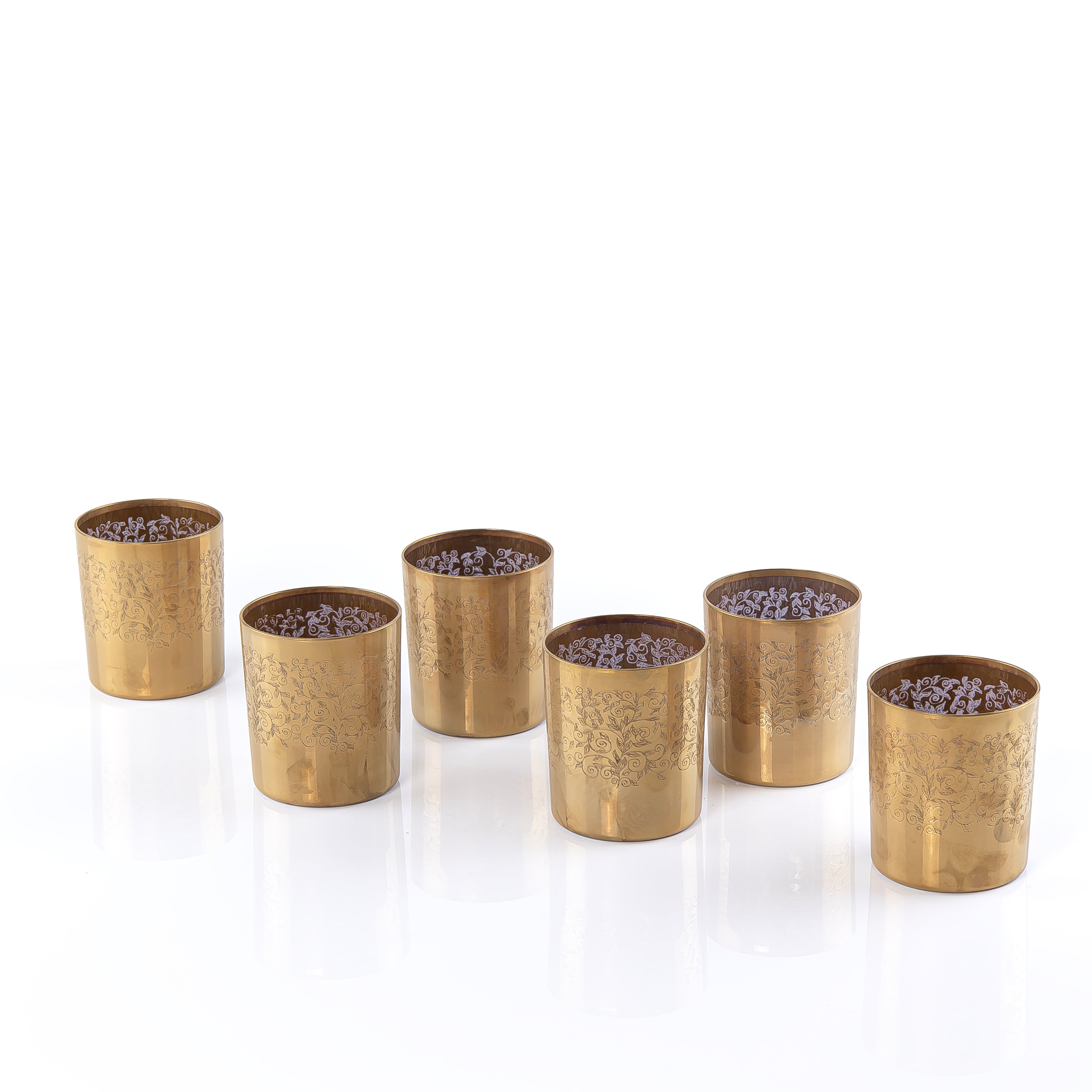 Set of 6 Engraved Brass Glasses