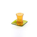 Amber Glass Tea Cup with Green Saucer