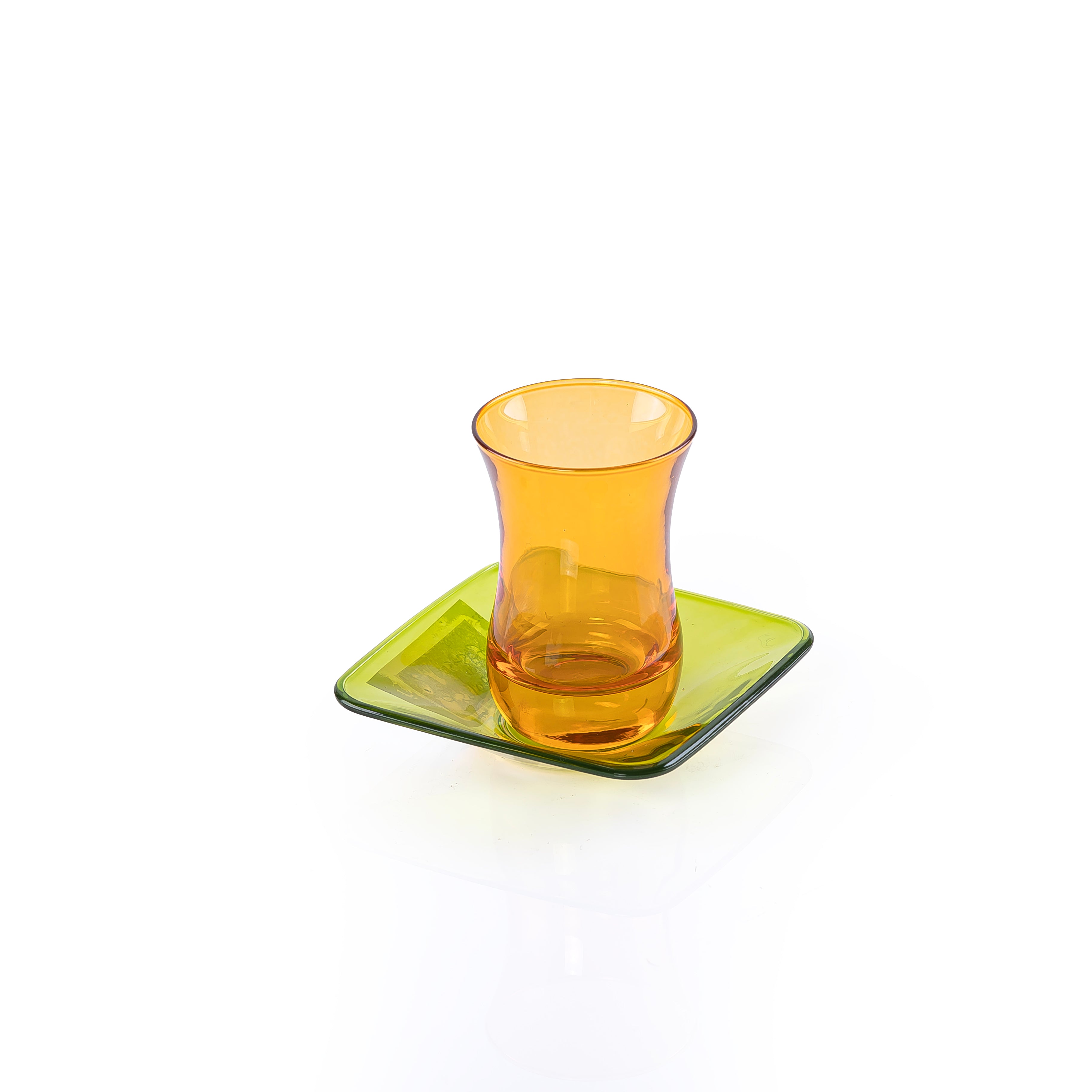 Amber Glass Tea Cup with Green Saucer