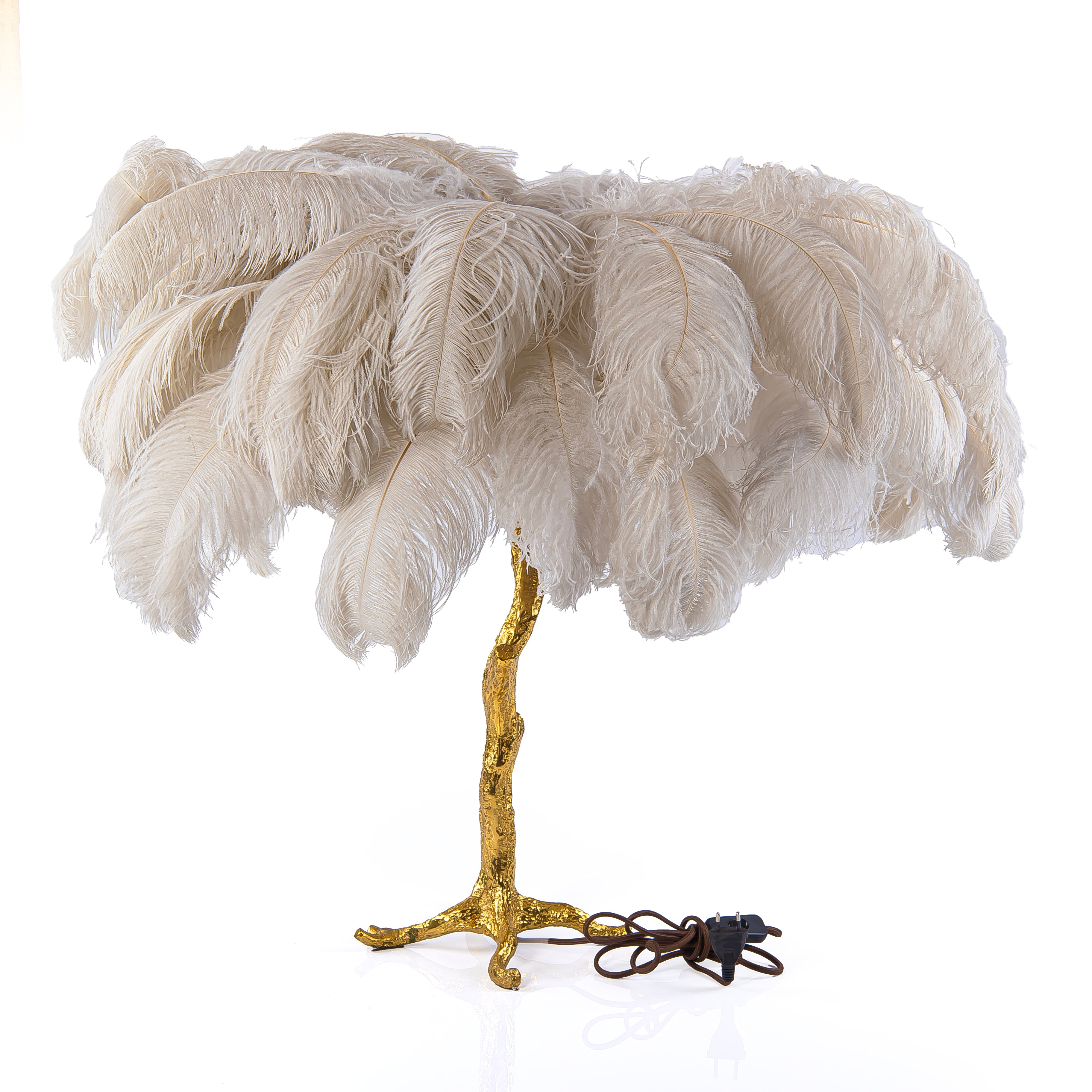 Luxurious Feather Table Lamp with Golden Base