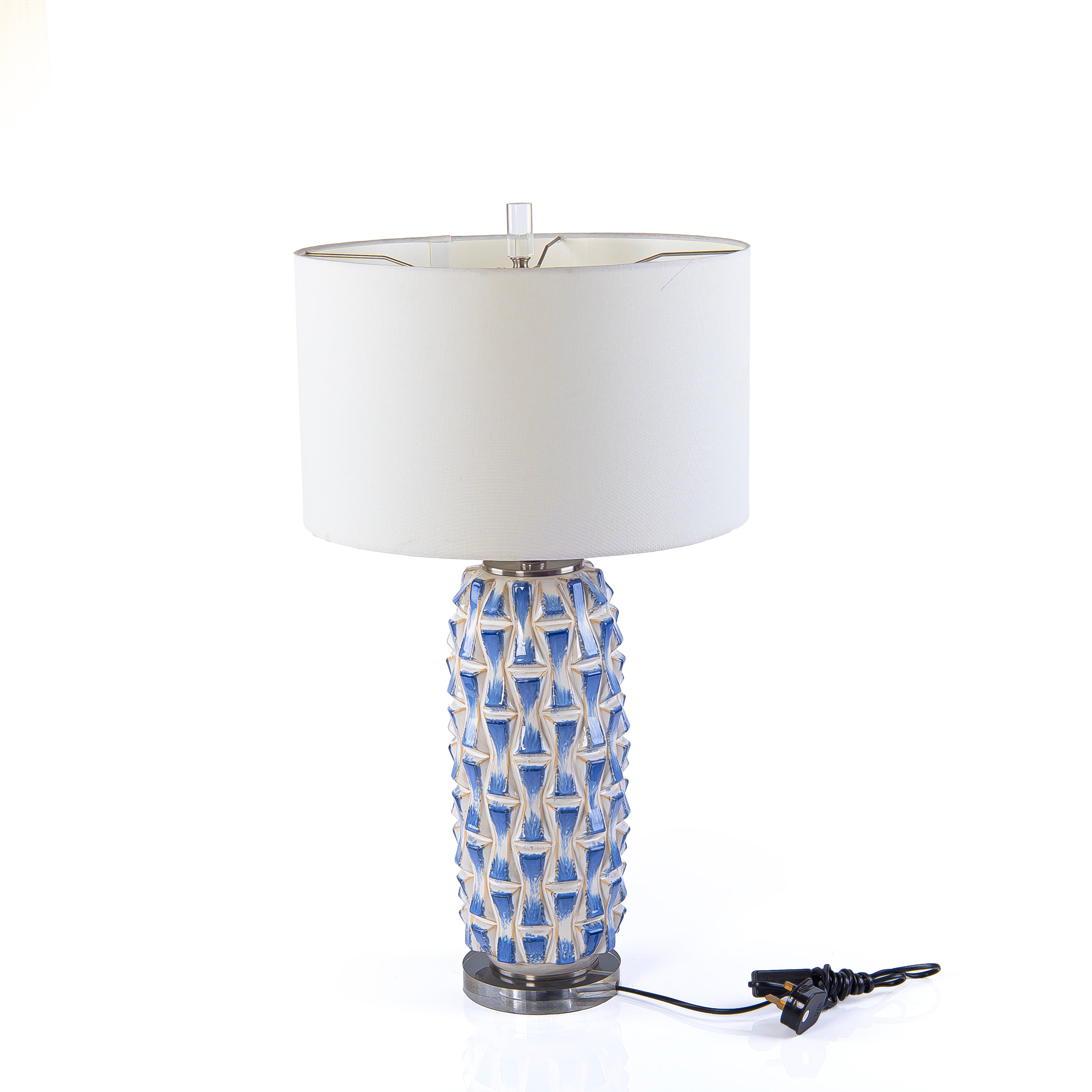 Blue & White Geometric Ceramic Table Lamp