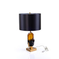 Amber Glass & Gold Table Lamp