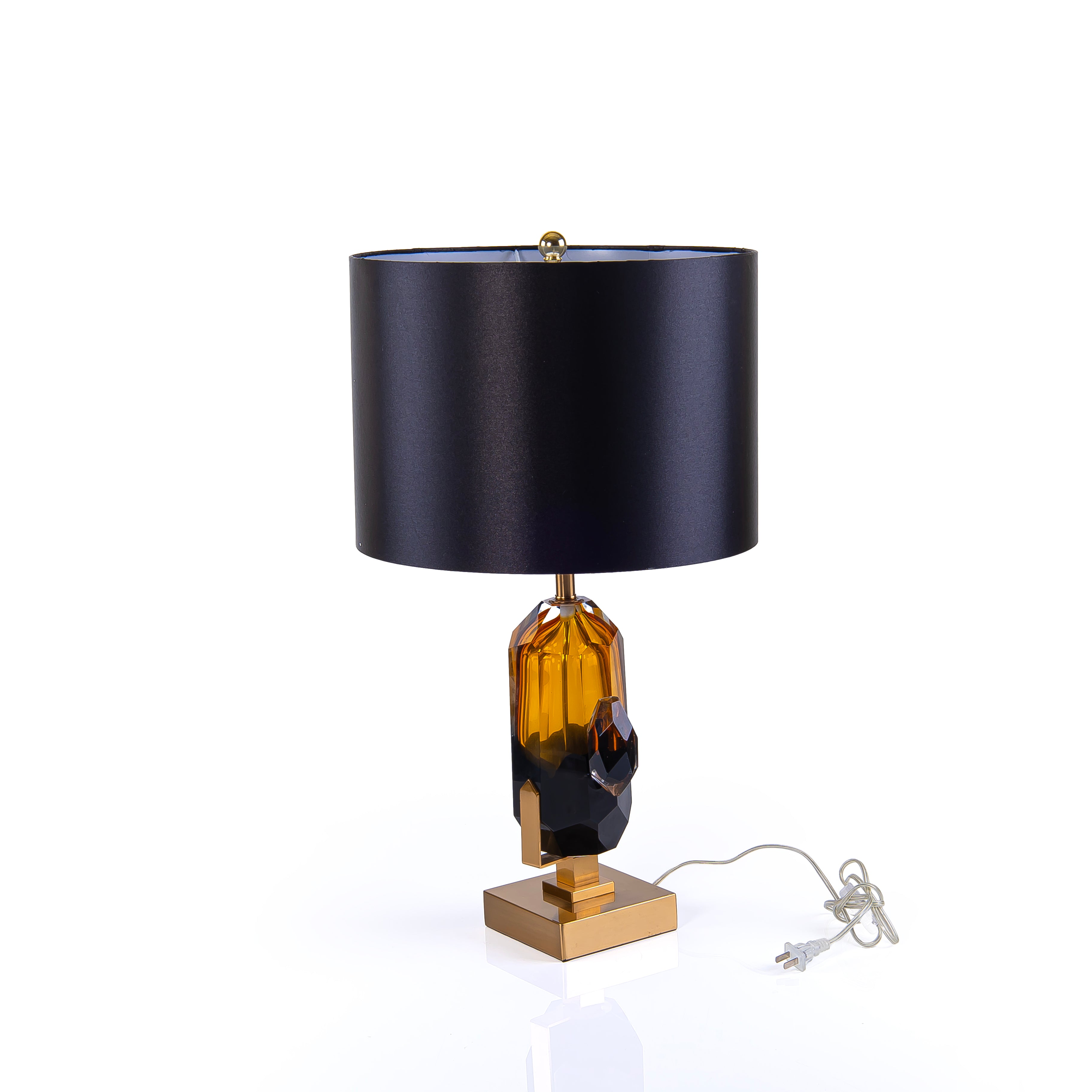 Amber Glass & Gold Table Lamp