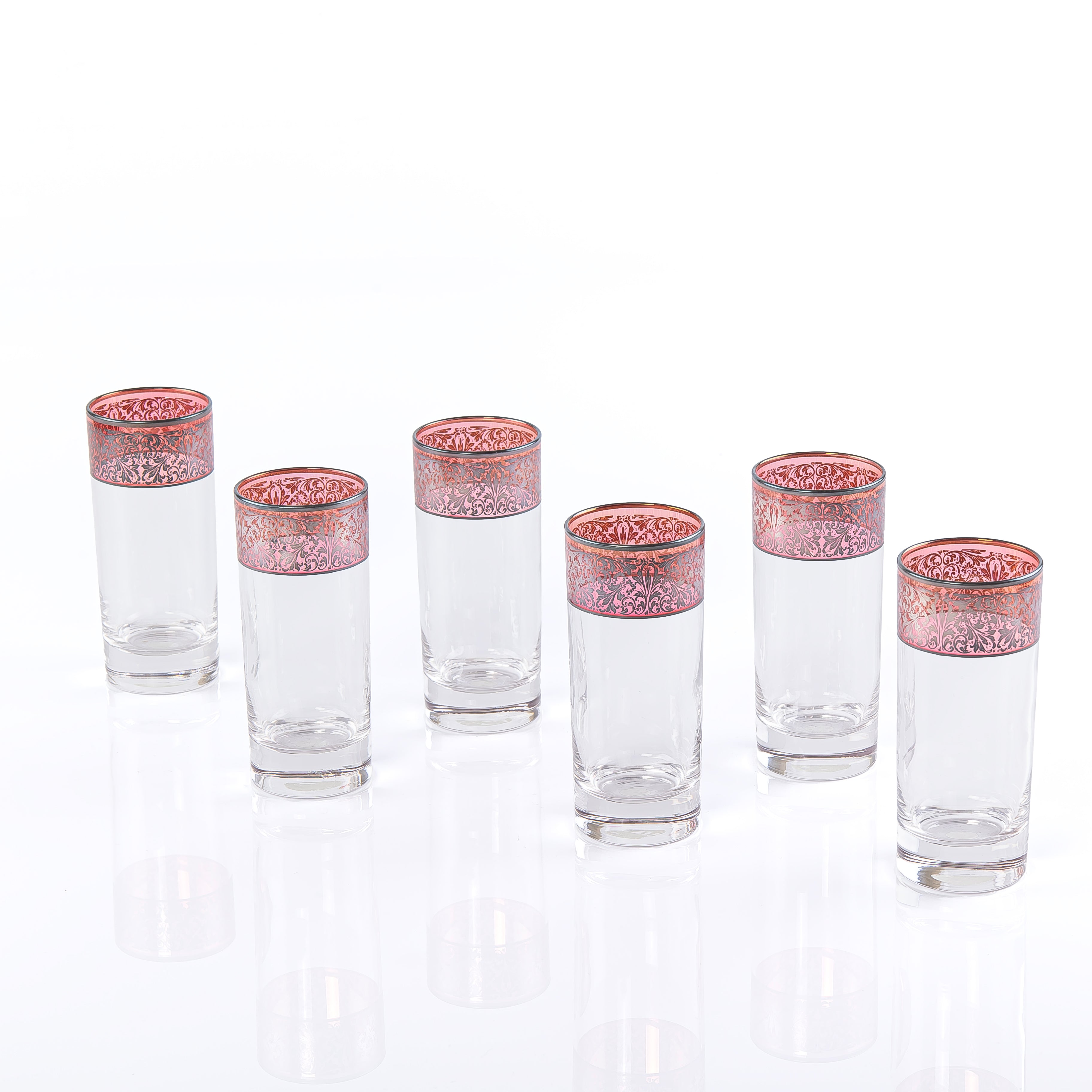 Set of 6 Clear Glass Tumblers with Ornate Rim