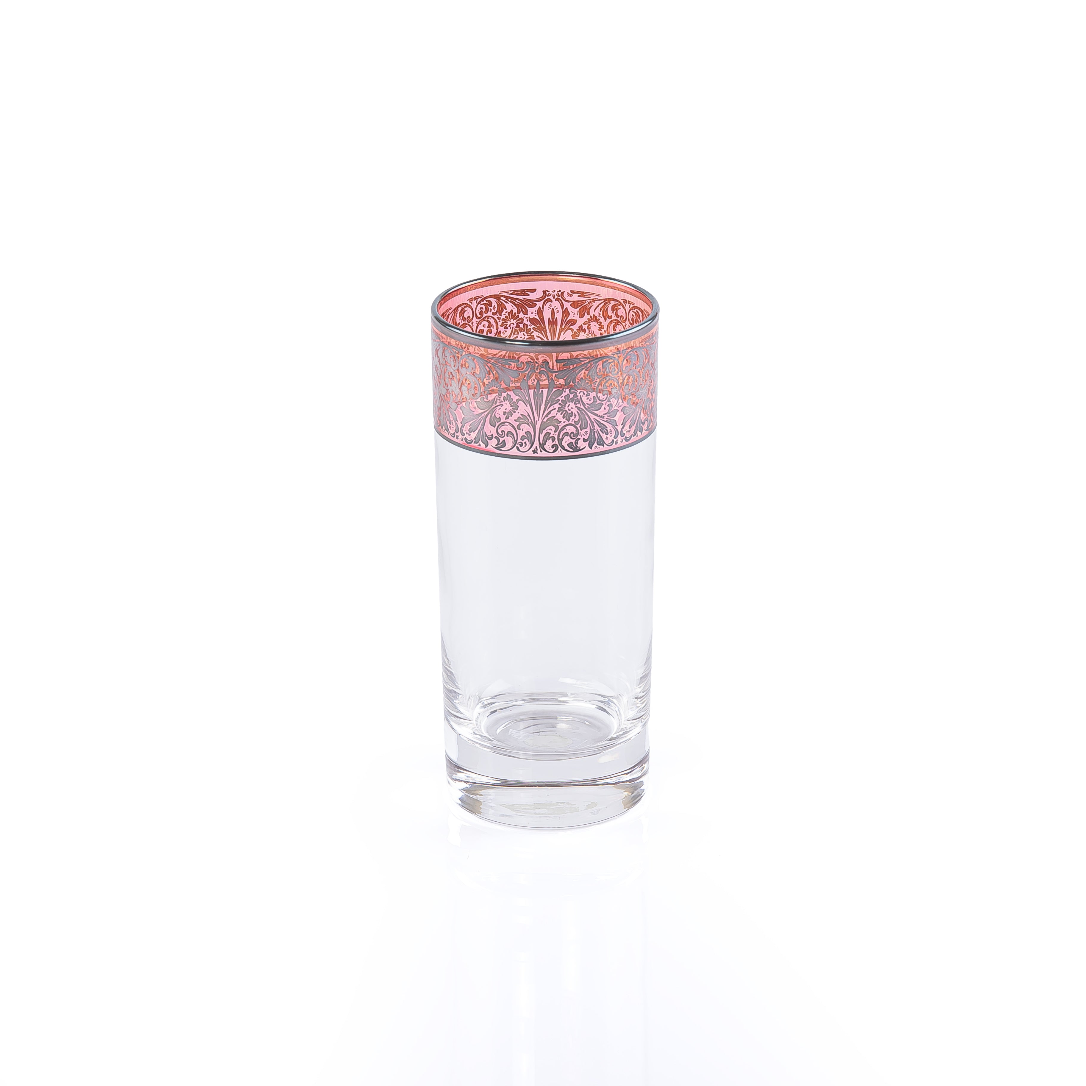 Set of 6 Clear Glass Tumblers with Ornate Rim