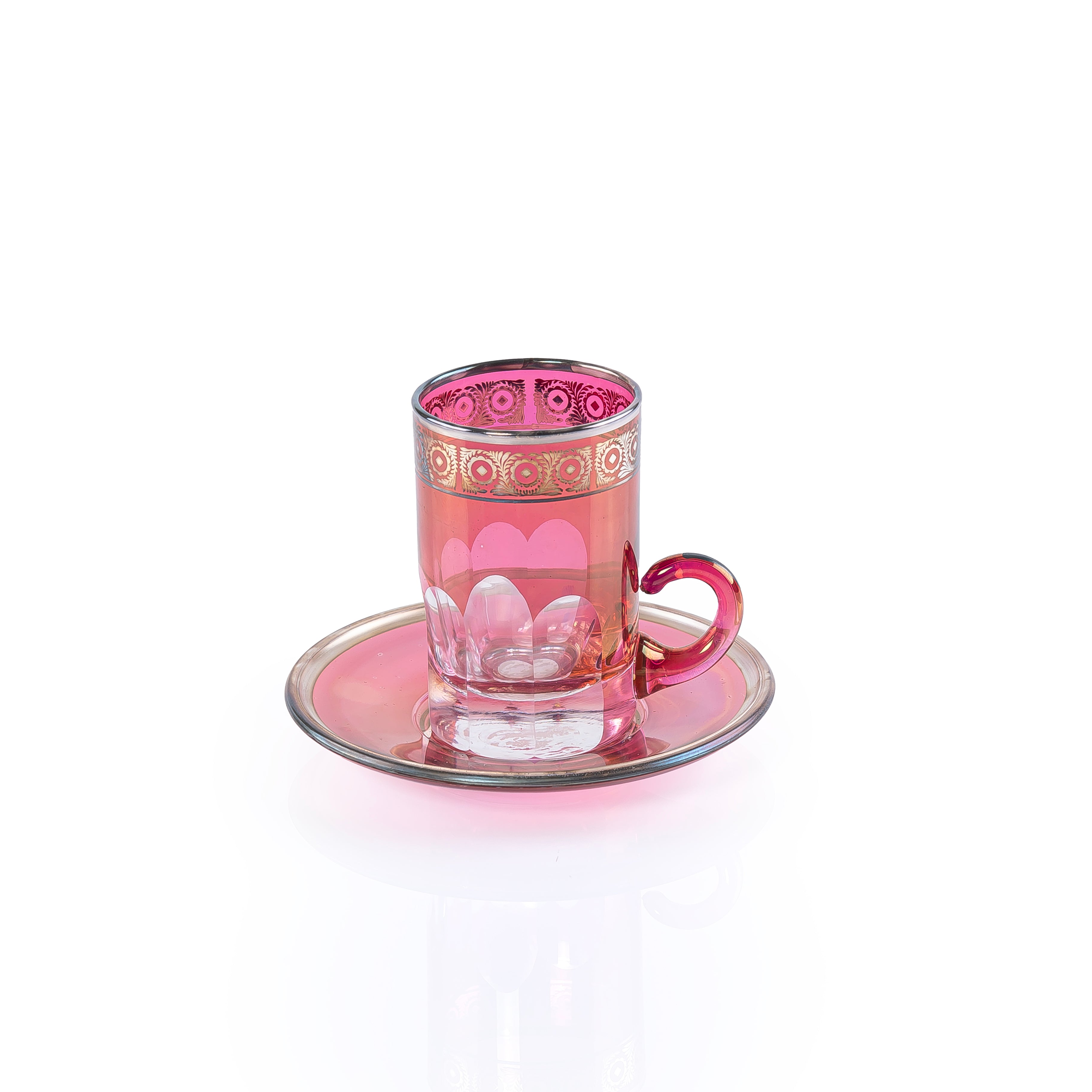 Set of 6 Glass Teacups with Matching Saucers