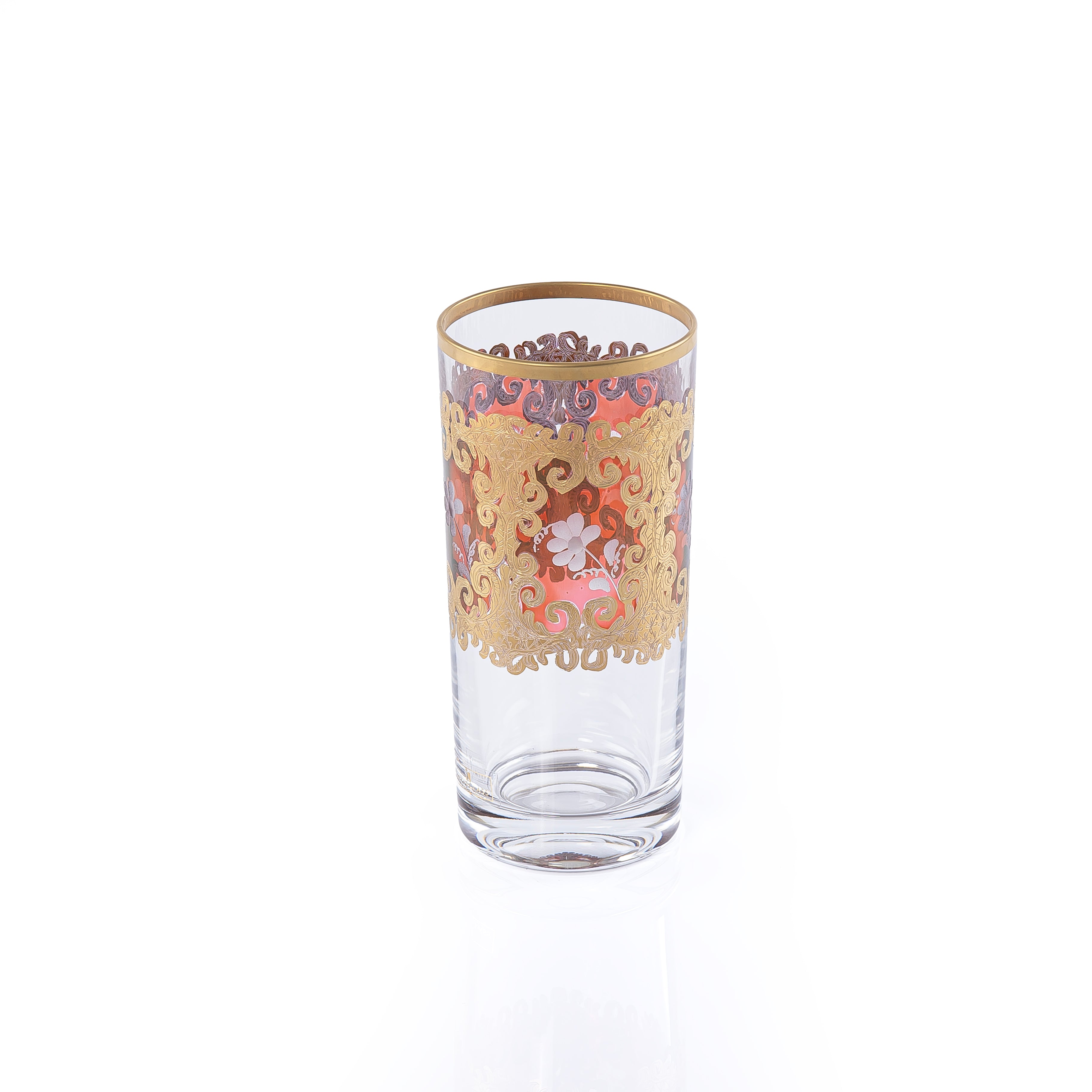 Set of 6 Tall Glasses with Ornate Gold Rim