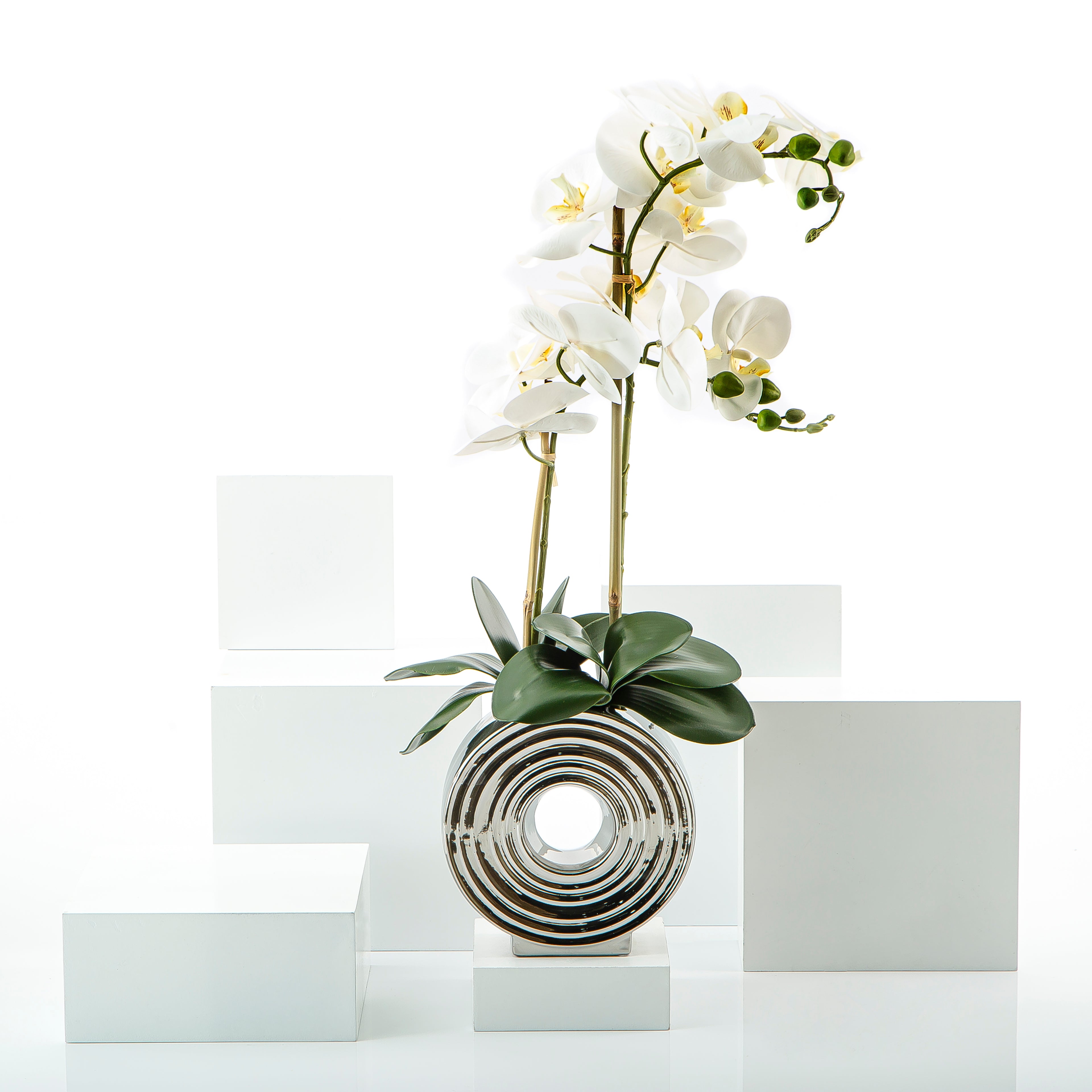 Artificial Orchid with a Natural Texture and Pot - White