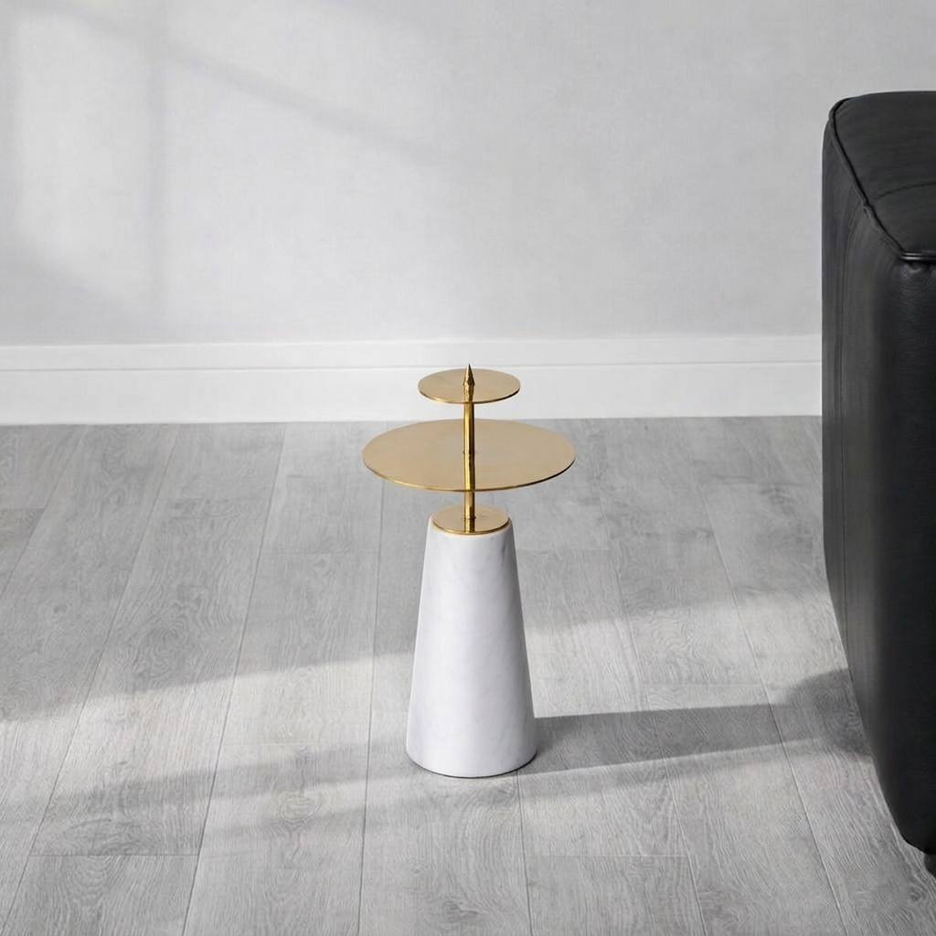 Modern White & Gold Accent Side Table