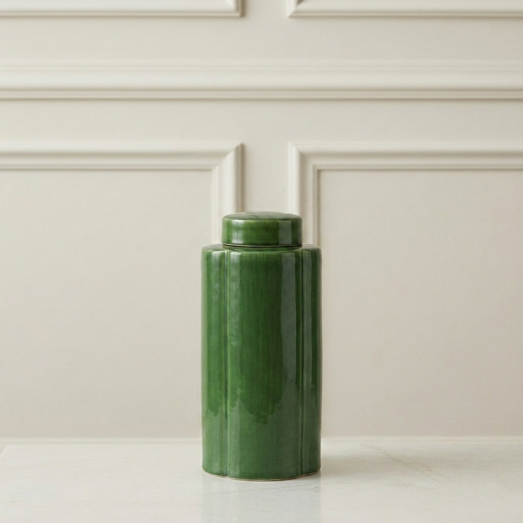 Large Ceramic Jar with Lid - Green