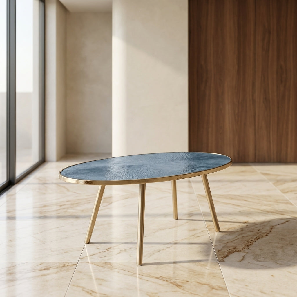 Modern Oval Coffee Table with Wooden Top