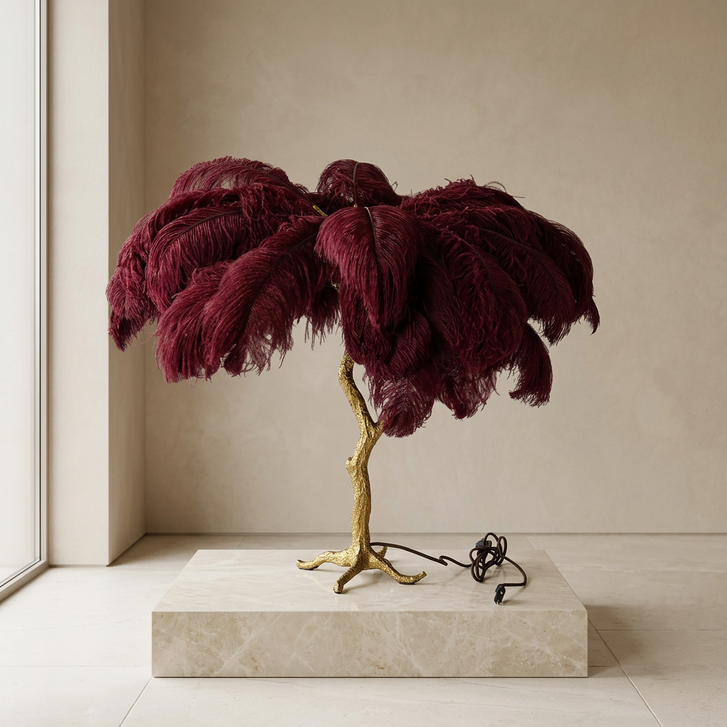 Luxurious Feather Table Lamp with Golden Base