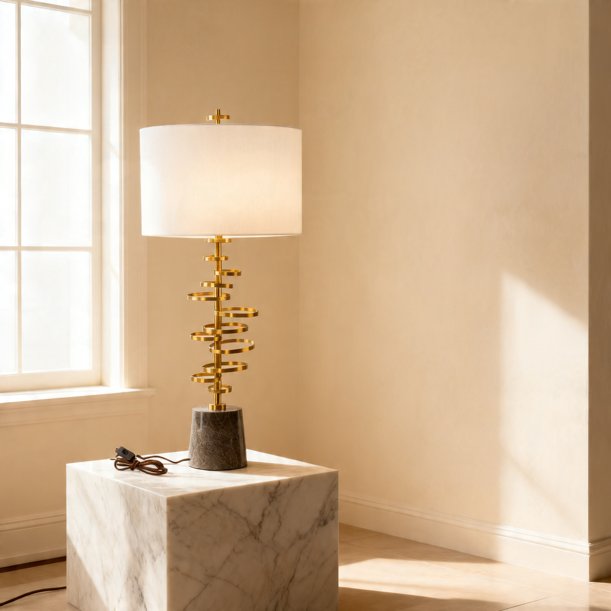 Spiral Gold & Marble Base Table Lamp