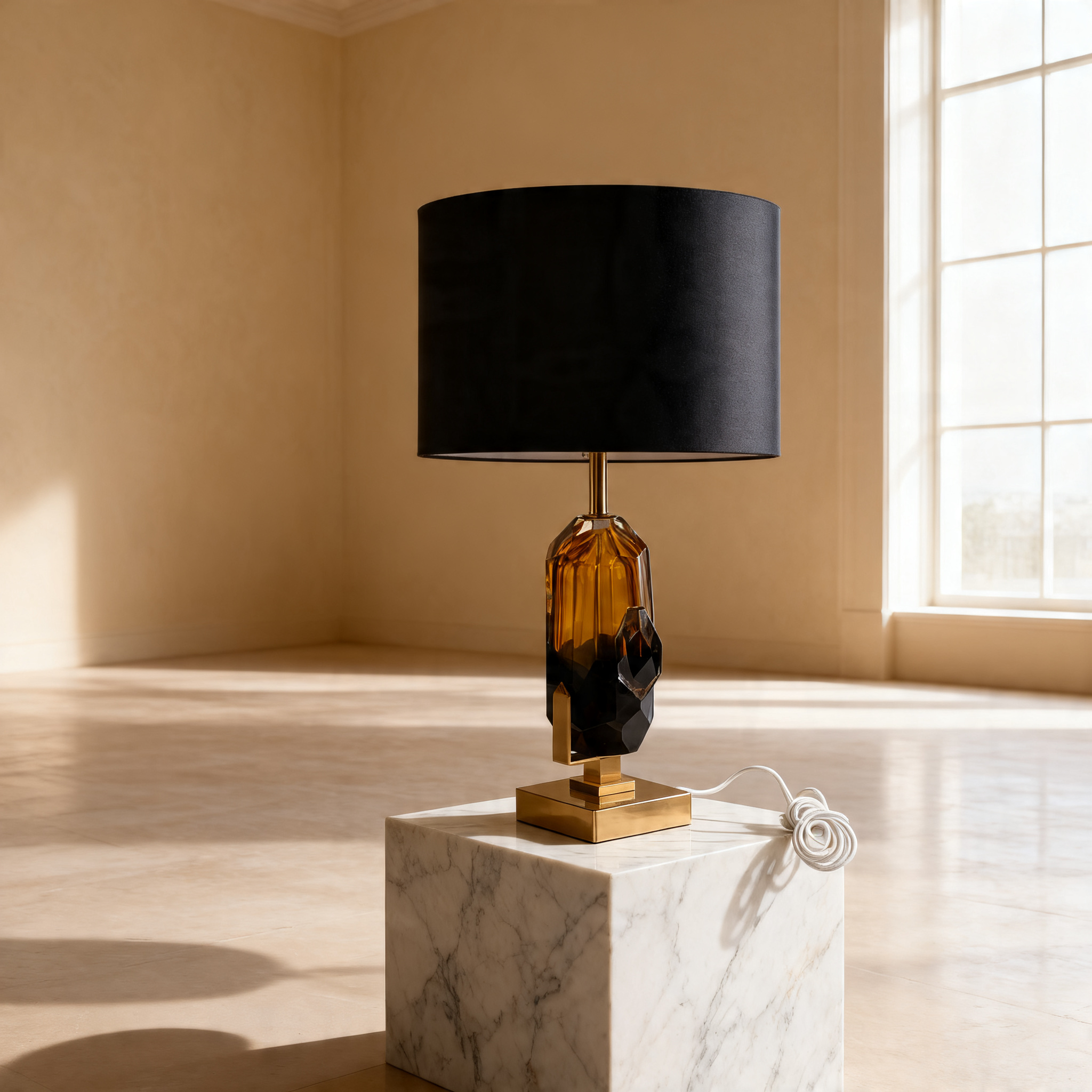 Amber Glass & Gold Table Lamp