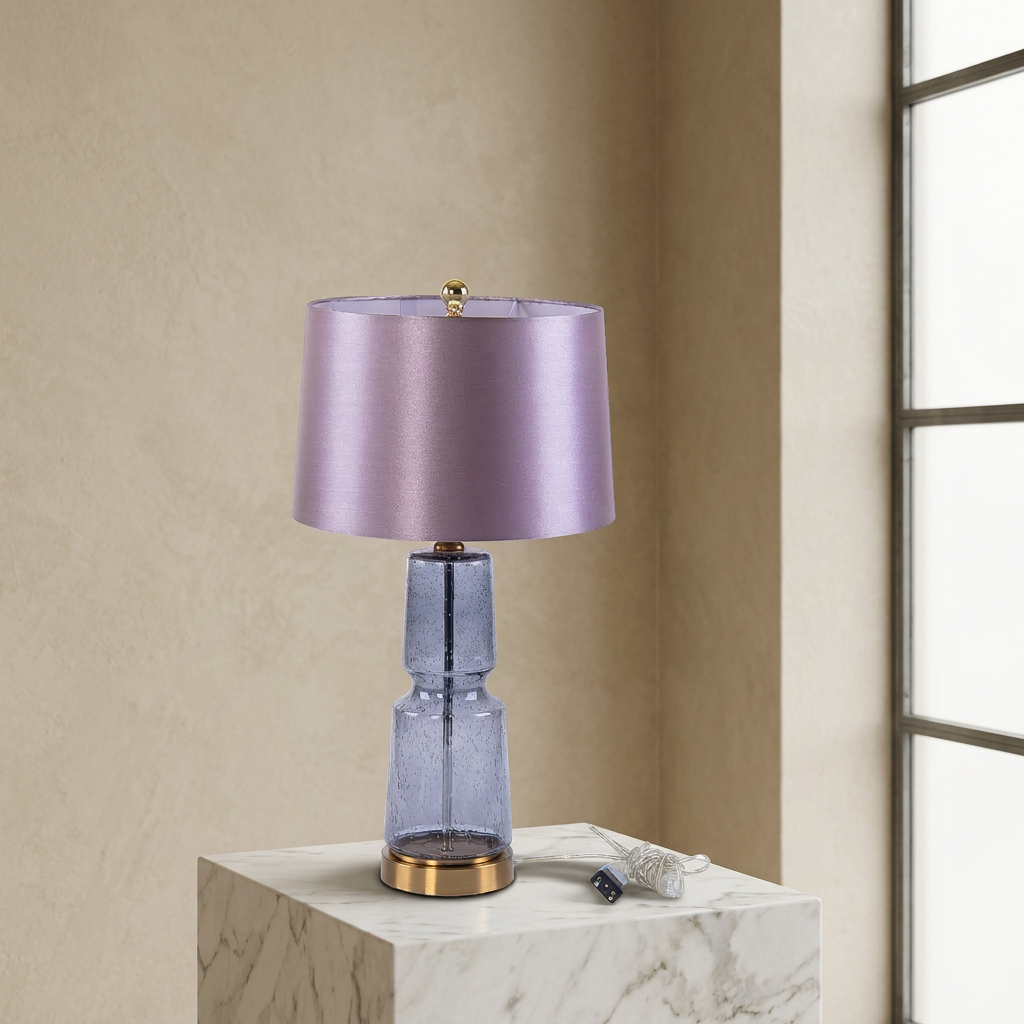 Textured Blue Glass & Gold Table Lamp