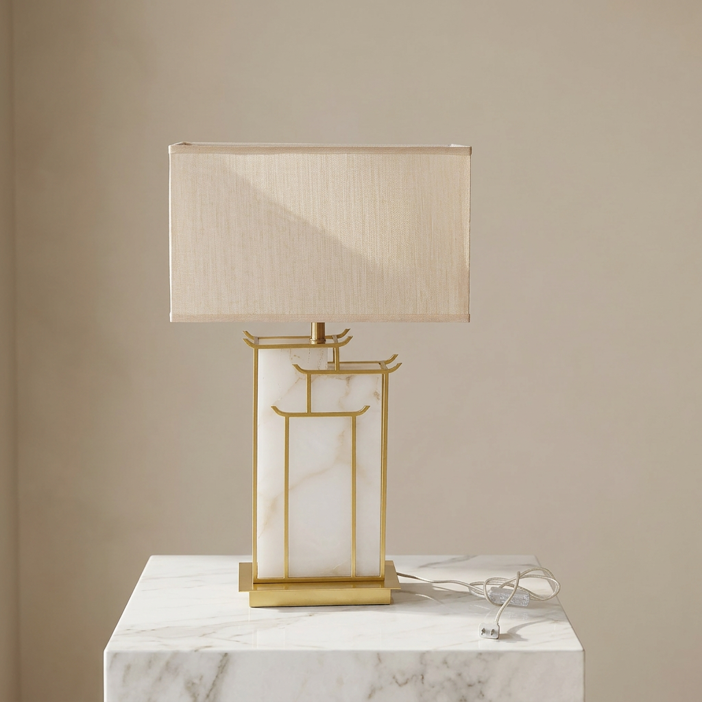 Marble & Gold Geometric Table Lamp