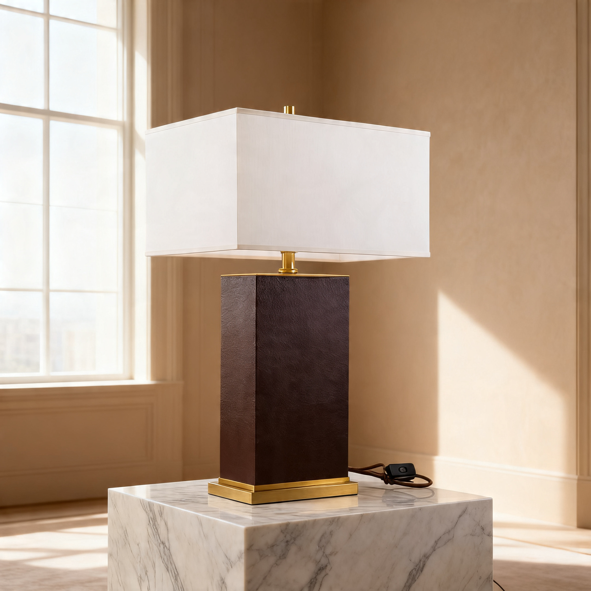 Dark Textured Base & White Shade Table Lamp