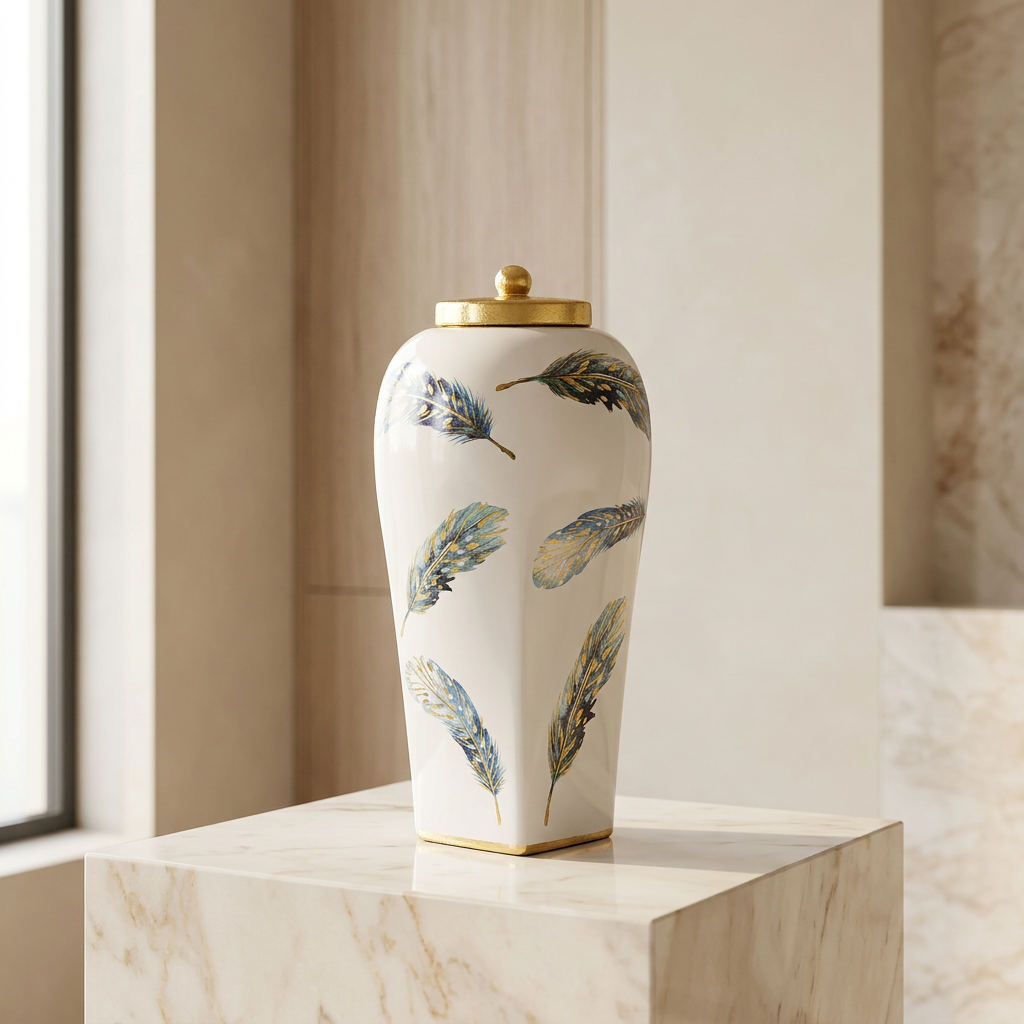Elegant Ceramic Pot with Gold Lid
