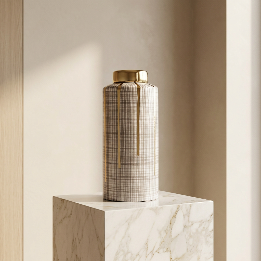 Plaid Decorative Jar with Gold Lid
