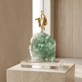 Green Crystal Sculpture with Golden Figure