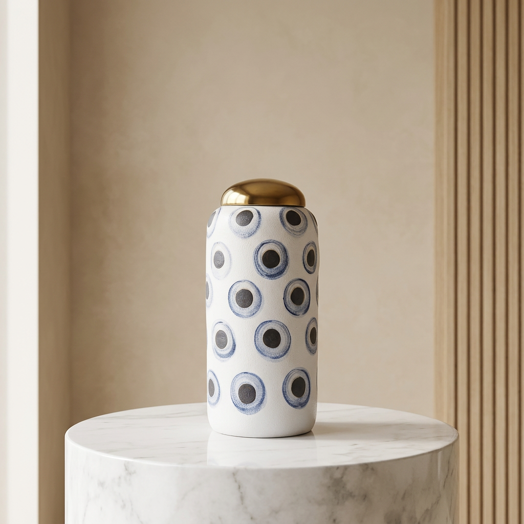 Elegant Ceramic Storage Jar with Gold Lid