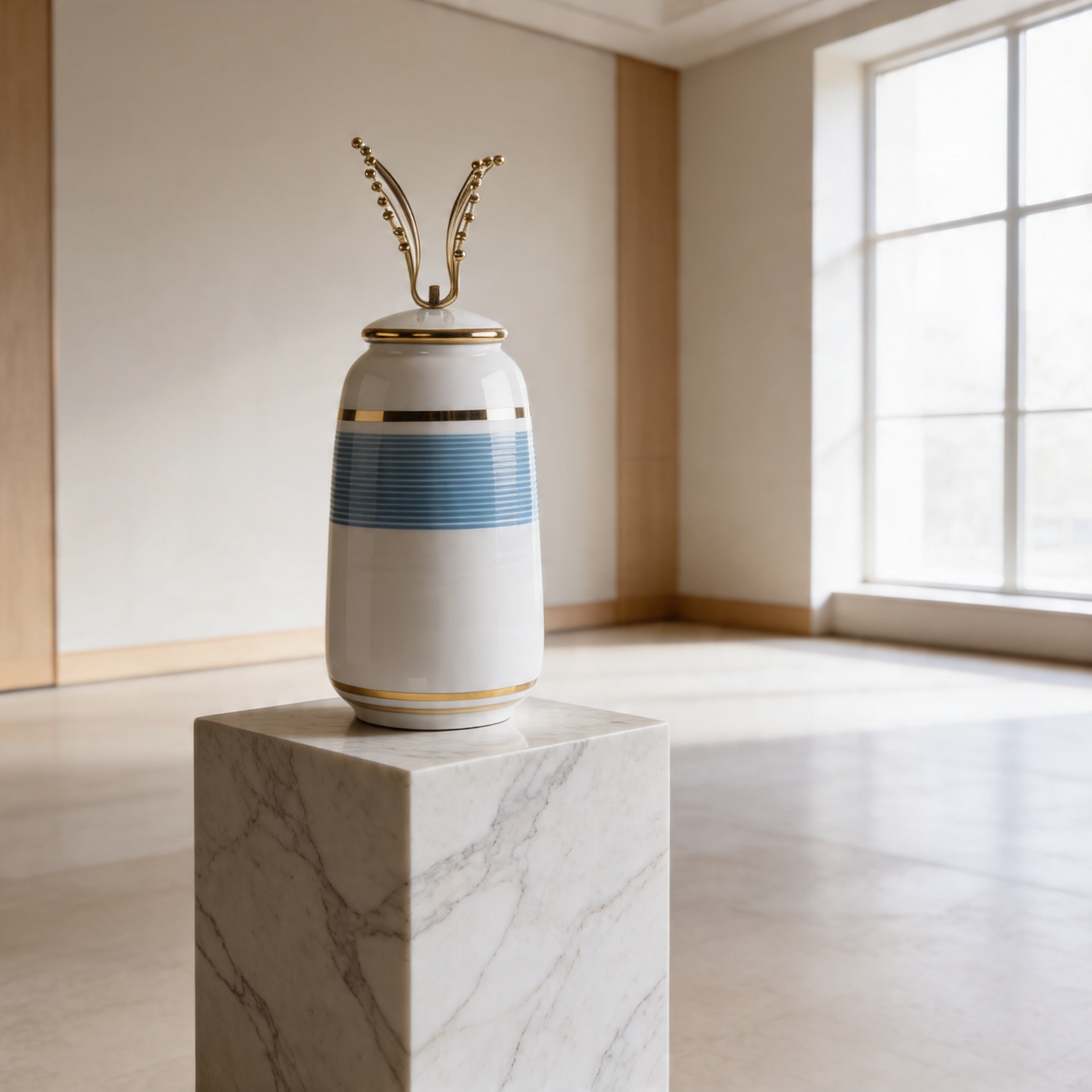 Elegant Blue & Gold Ceramic Storage Jar