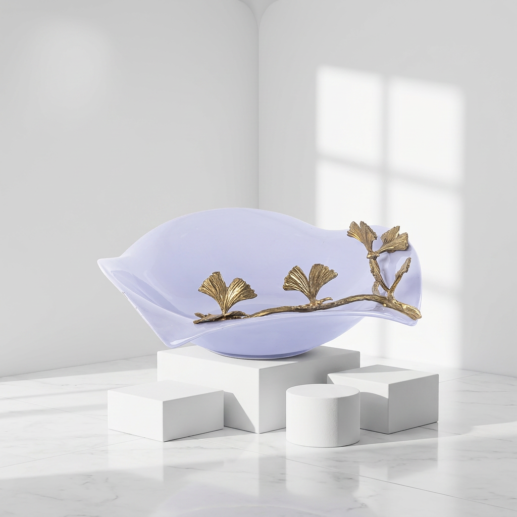 Artistic Ceramic Tableware With a Metal Leaf Branch Motif