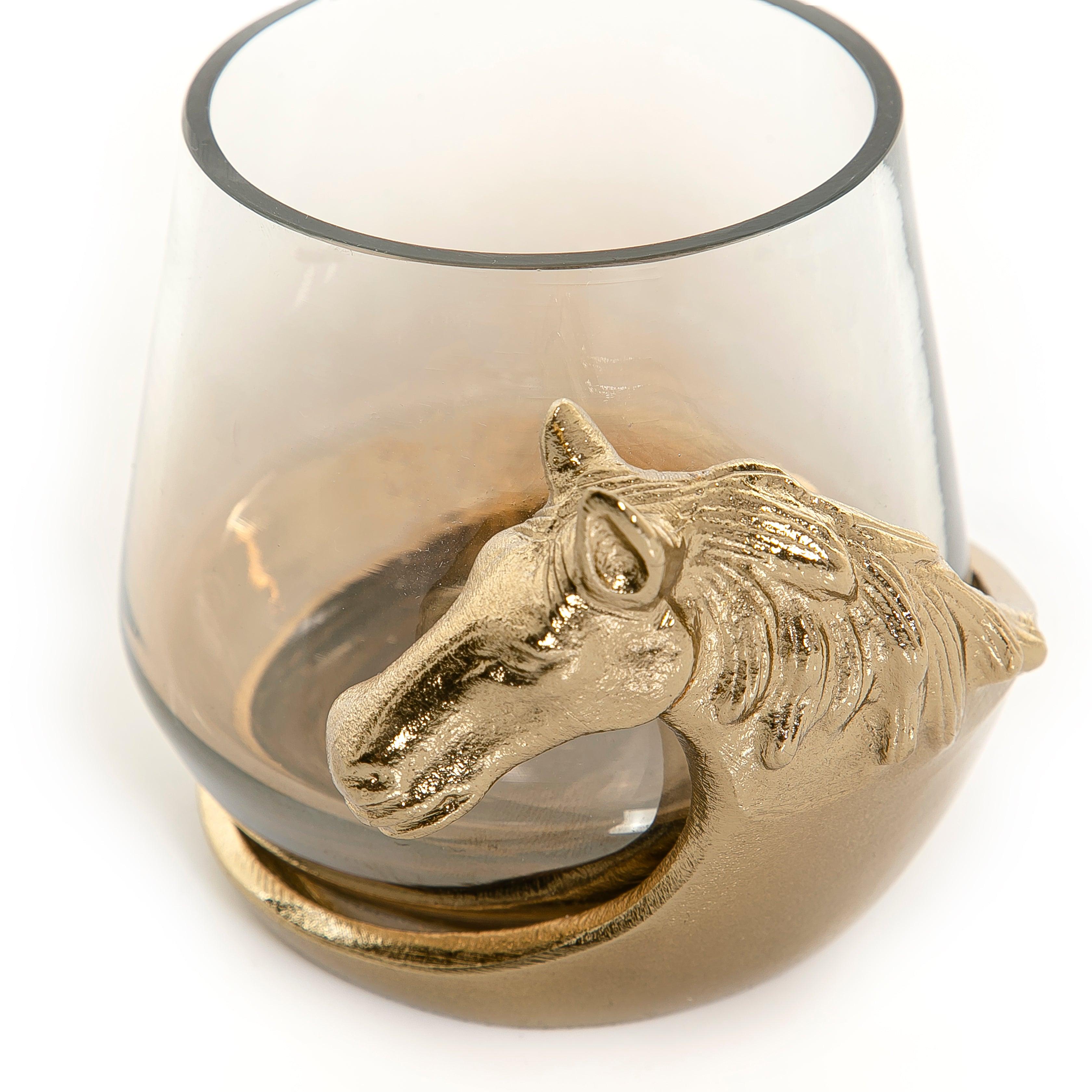 Glass Candle Holder with Metal Base