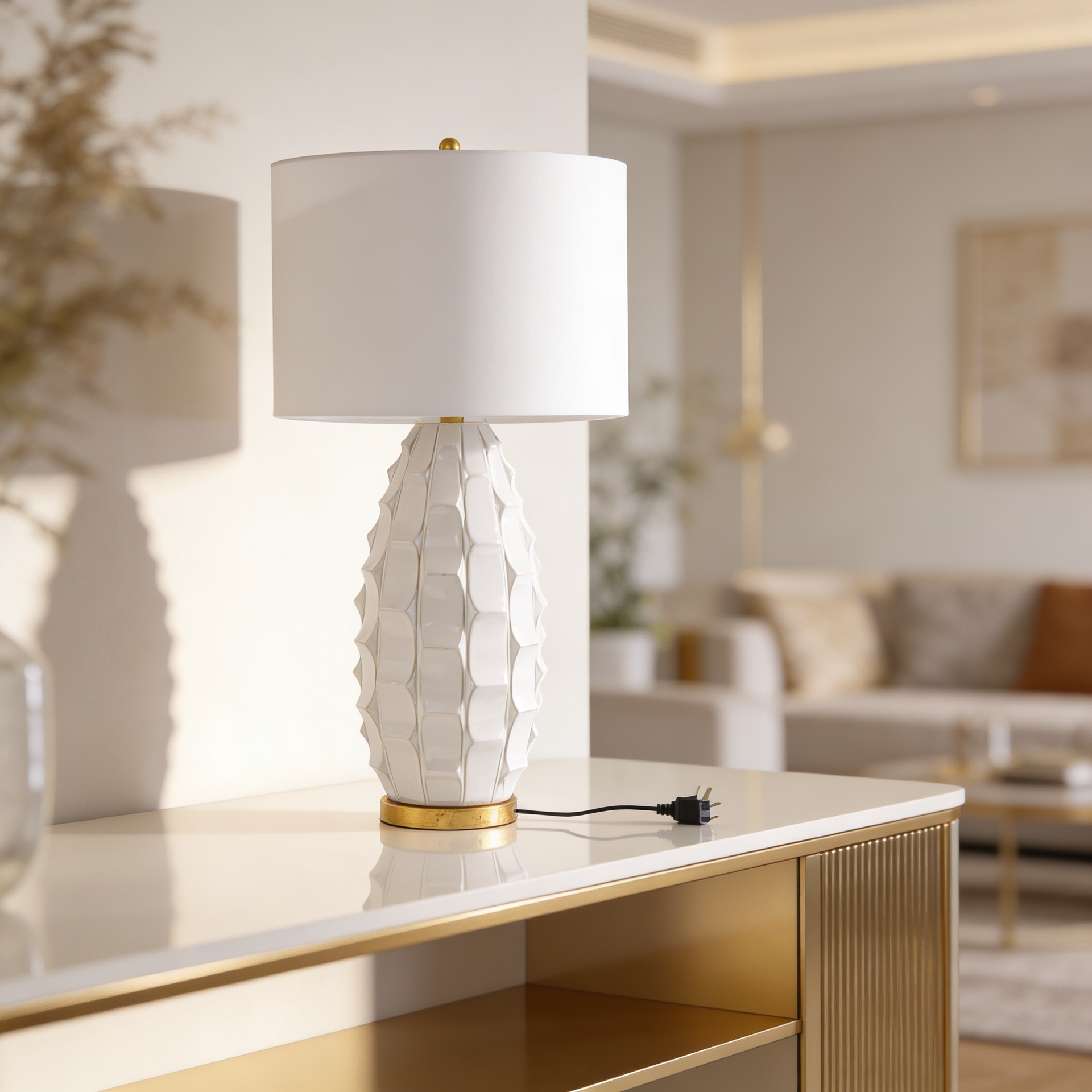Geometric White Ceramic Table Lamp