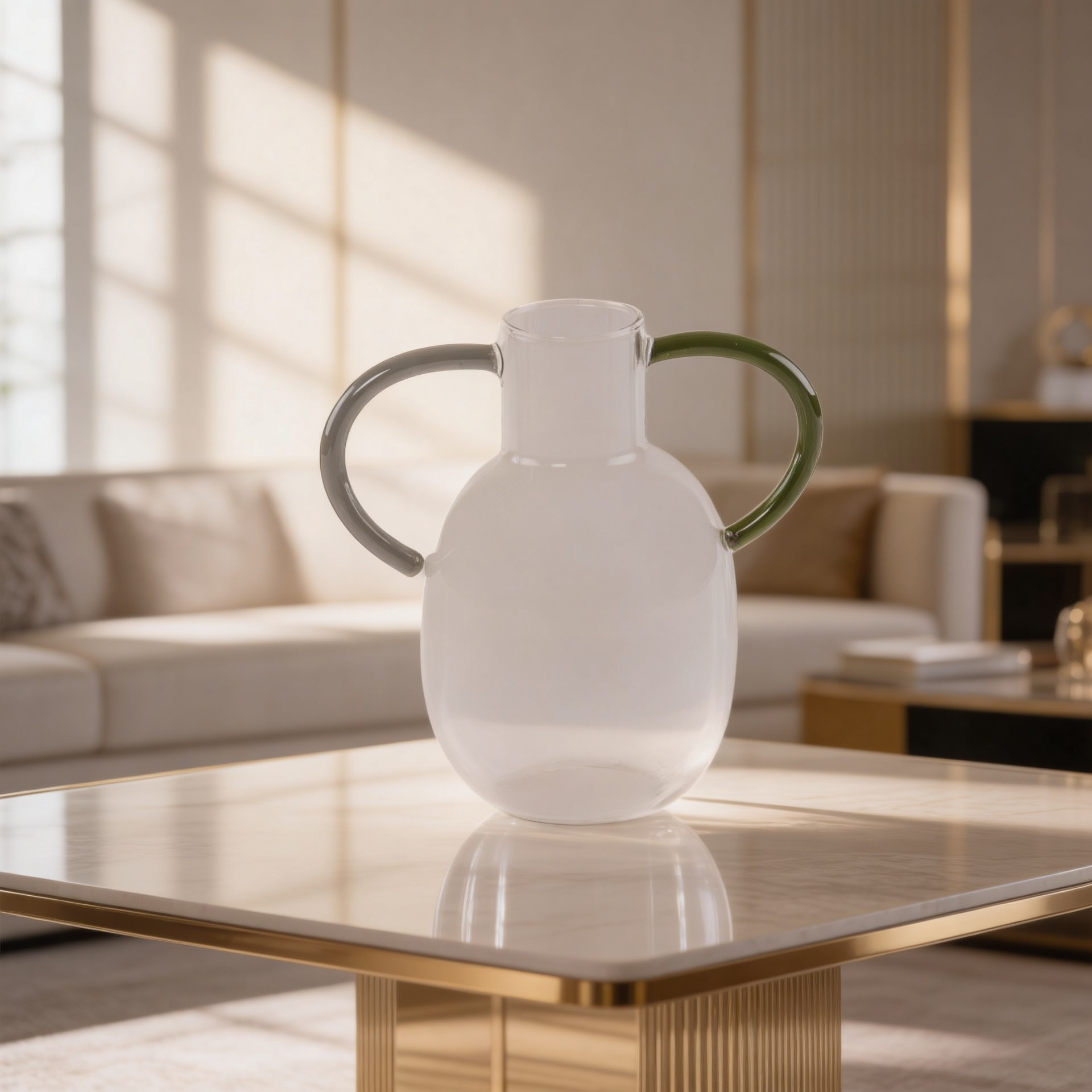 Clear Glass Decor Vase with Dual-Colored Handles