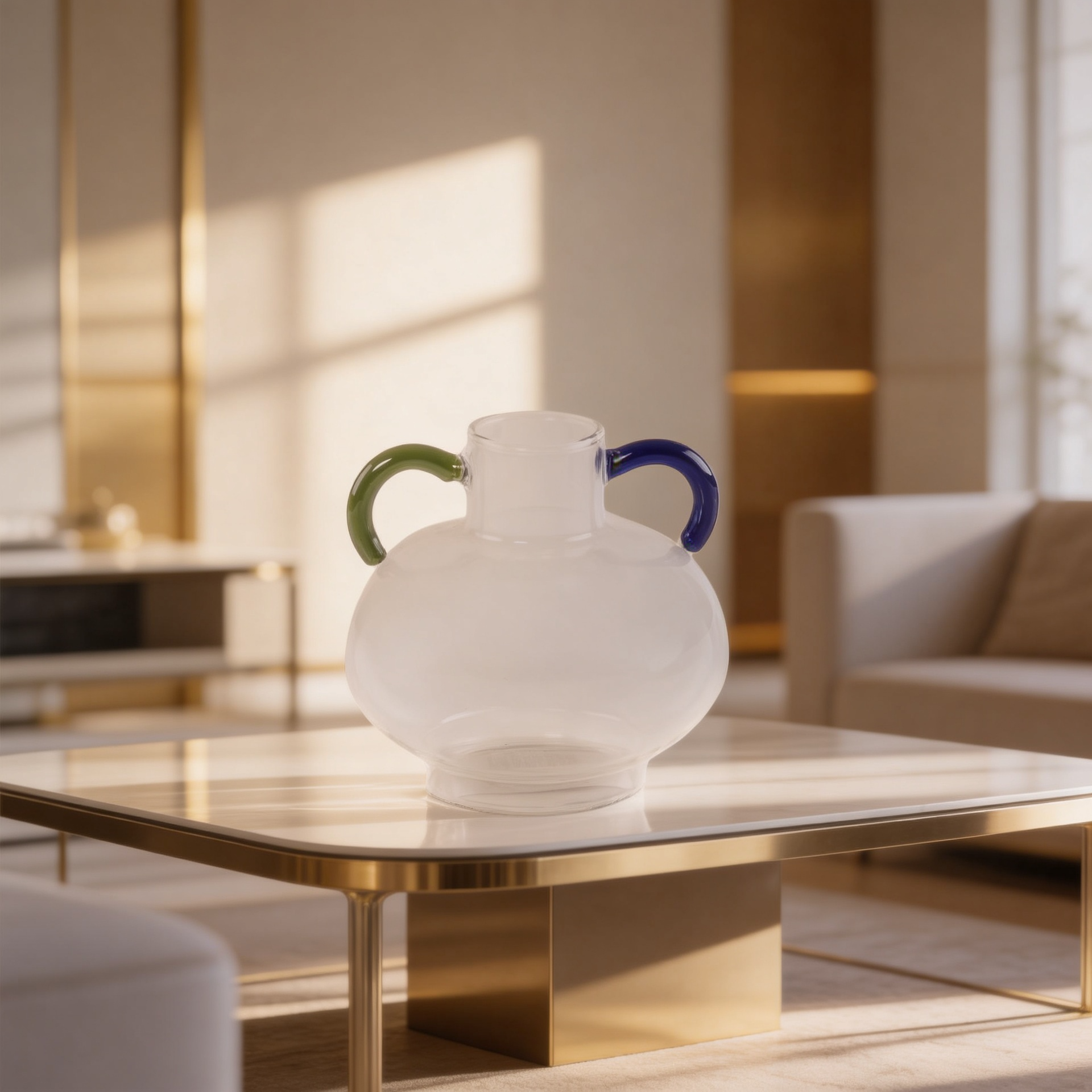 Clear Glass Decor Vase with Dual-Colored Handles