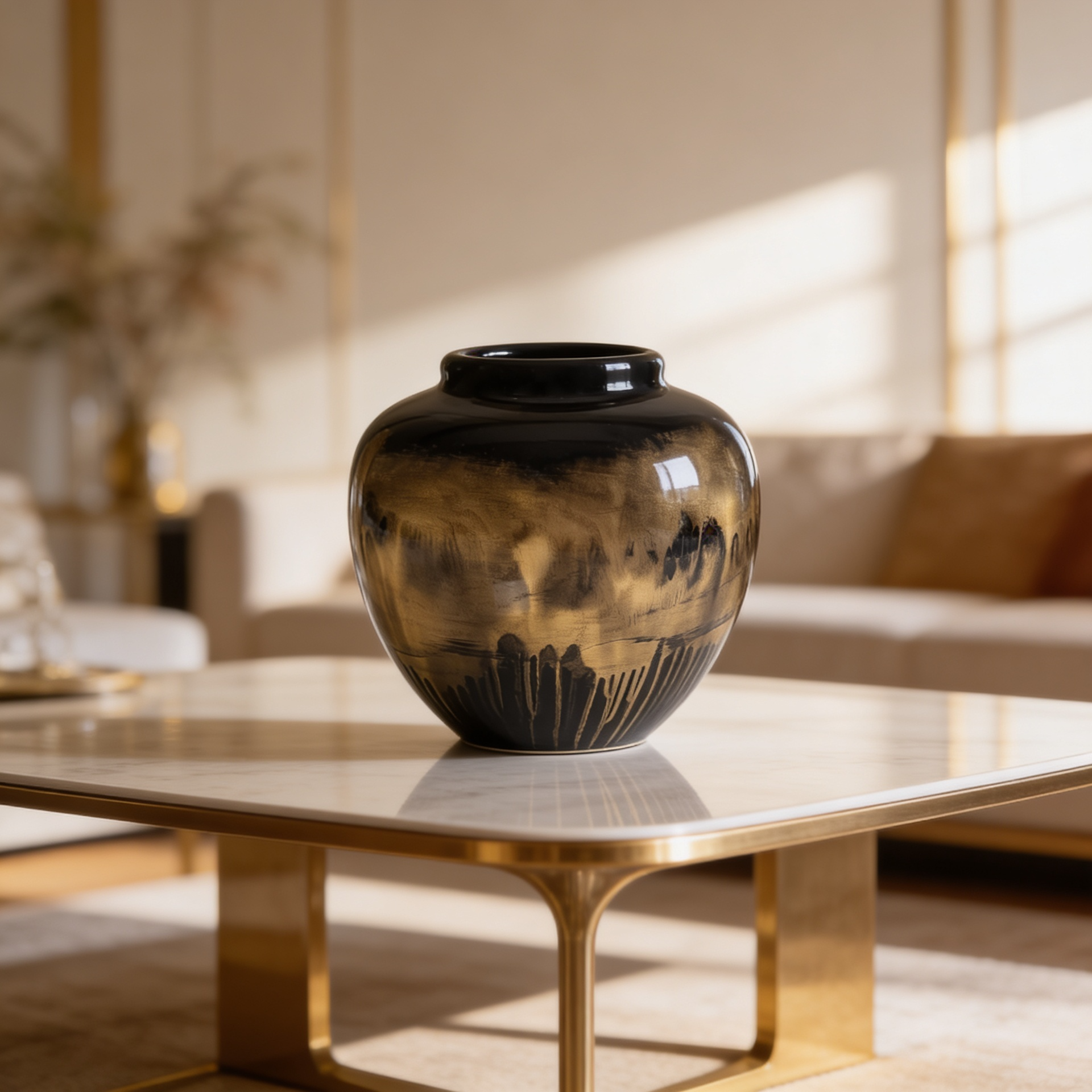 Black & Gold Gradient Ceramic Vase