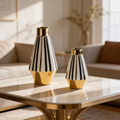 Modern Striped & Gold Ceramic Vase